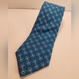 Brooks Brothers Green Geometric Chain link Pattern Silk Necktie 59x3.25"